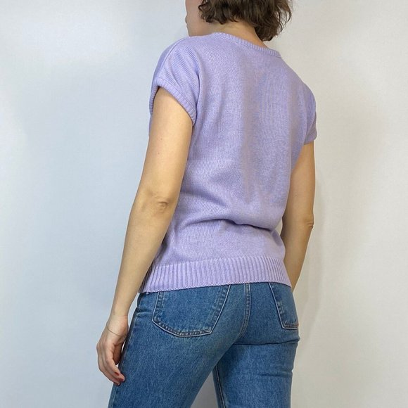 Vtg 70s LAVENDER BUTTERFLY Knit VEST Top! Medium - Picture 3 of 4
